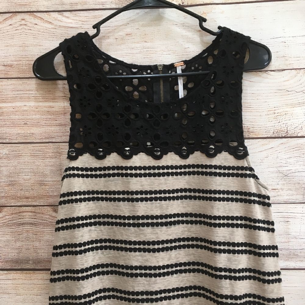 FREE PEOPLE‎ MOLLY RETRO STRIPED PEPLUM TOP IN TAN AND BLACK - Picture 8 of 8